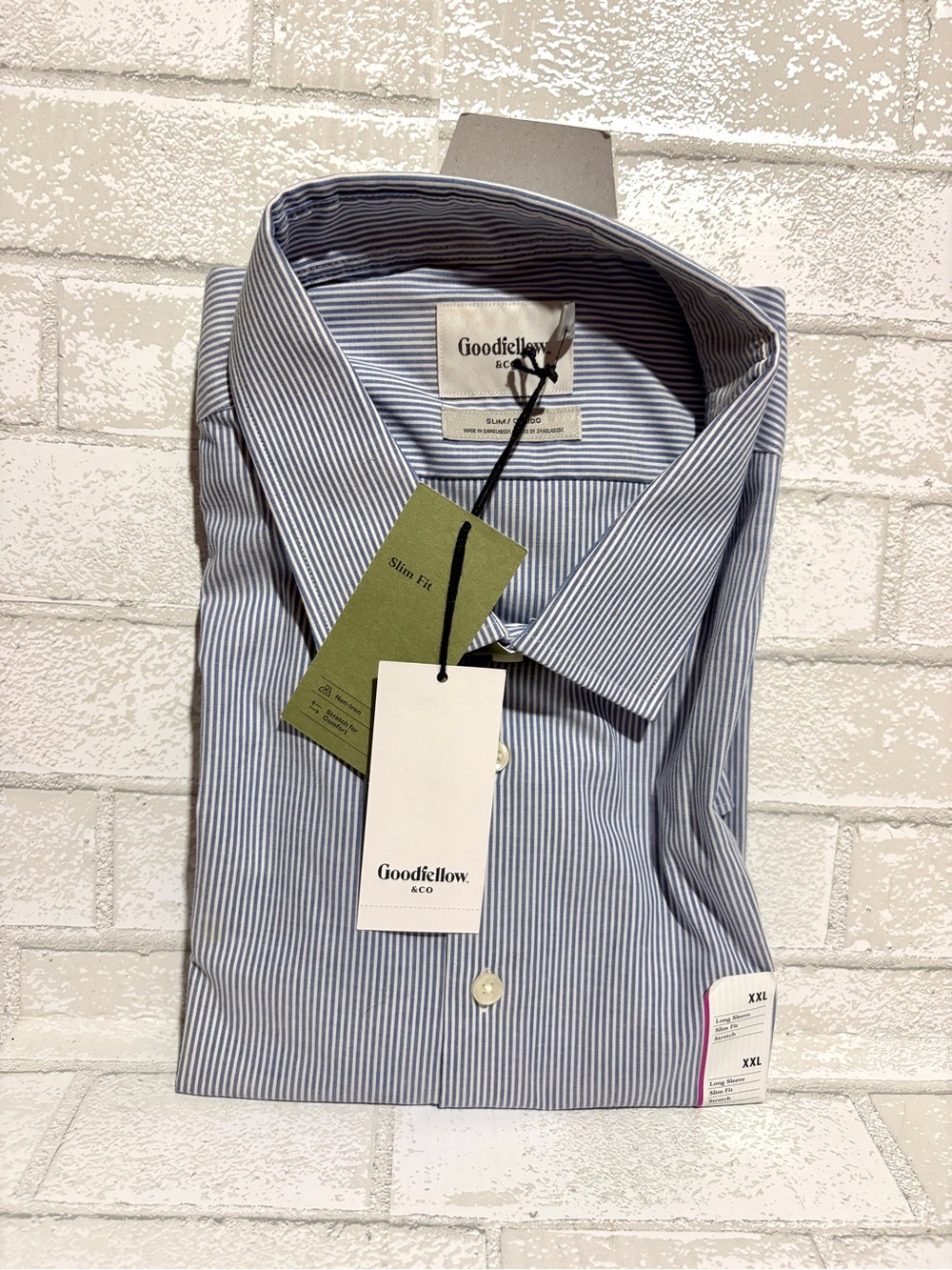 Goodfellow & Co Men's Blue & White Stripe Dress Shirt - Slim Fit NEW Size XXL